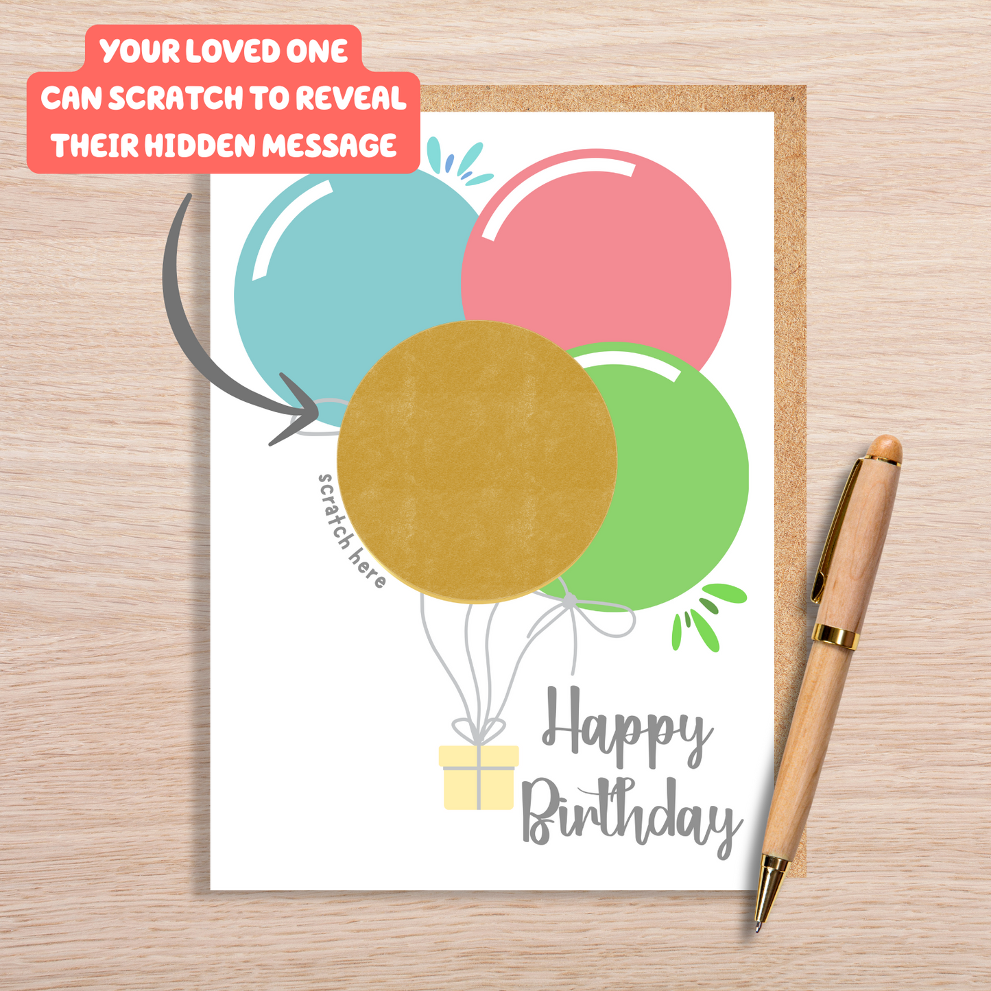 HAPPY BIRTHDAY BALOON SCRATCH OFF CARD
