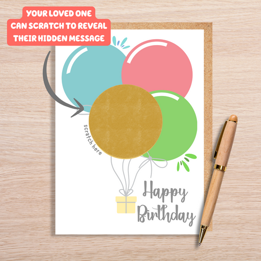 HAPPY BIRTHDAY BALOON SCRATCH OFF CARD