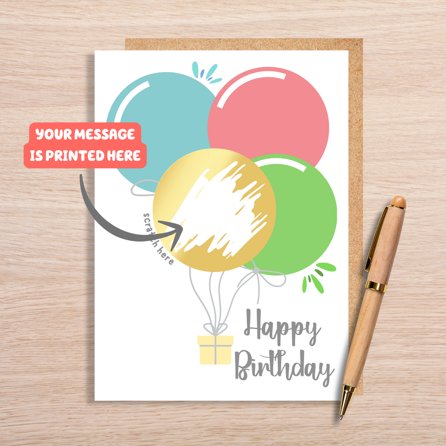 HAPPY BIRTHDAY BALOON SCRATCH OFF CARD