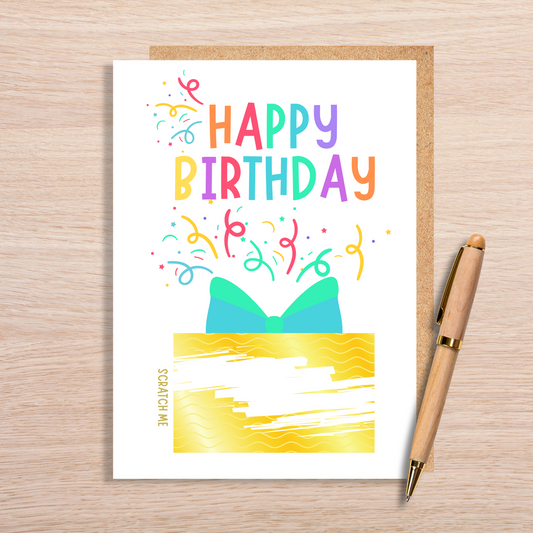 HAPPY BIRTHDAY PRESENT SCRATCH OFF CARD