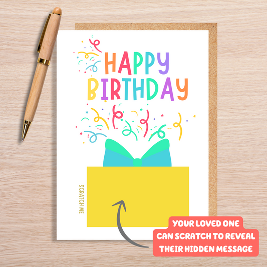 HAPPY BIRTHDAY PRESENT SCRATCH OFF CARD