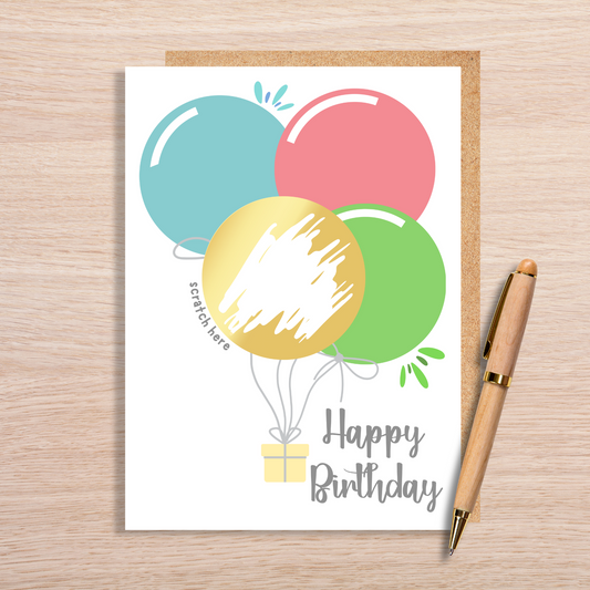 HAPPY BIRTHDAY BALOON SCRATCH OFF CARD