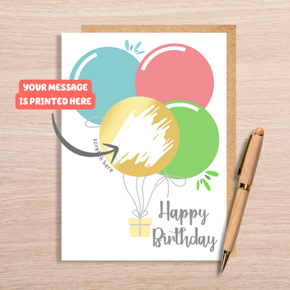 HAPPY BIRTHDAY BALOON SCRATCH OFF CARD